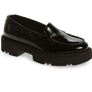$425 Aquatalia Hayley waterproof Patent Leather Platform Loafer in black 9.5